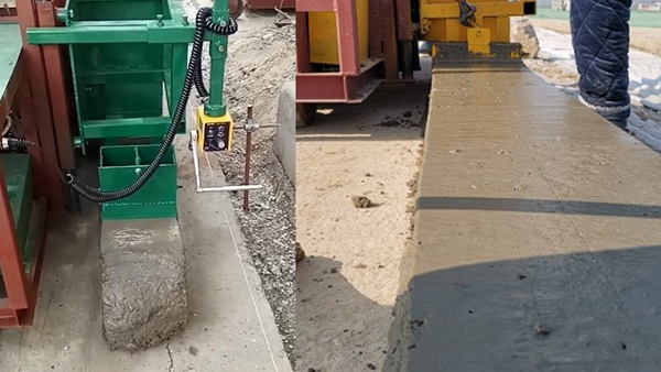 路肩板滑膜機(jī)施工現(xiàn)場(chǎng),路肩板現(xiàn)澆成型機(jī)